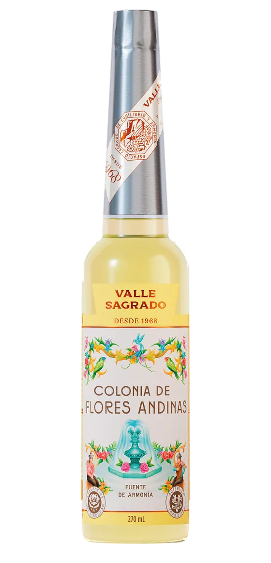Botella de Colonia de Flores Andinas, línea Valle Sagrado